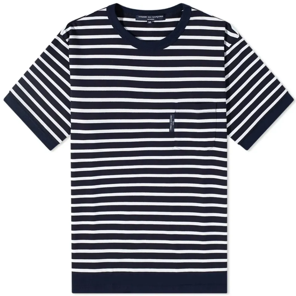 Striped Nylon Hem Pocket T-Shirt