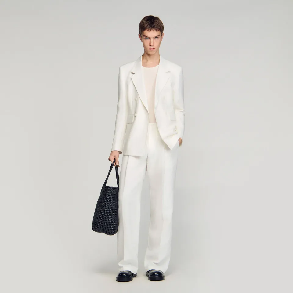 Double-breasted linen suit jacket
