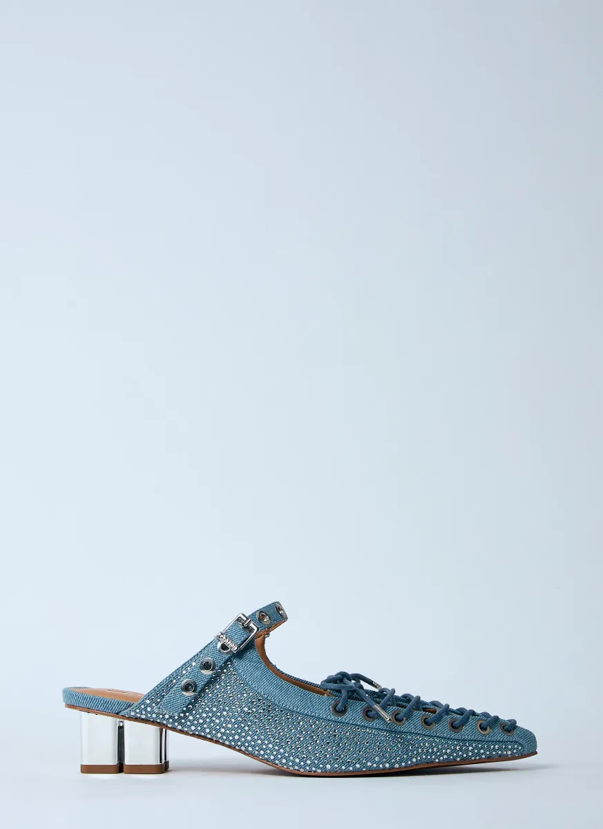 Embellished Denim Mules