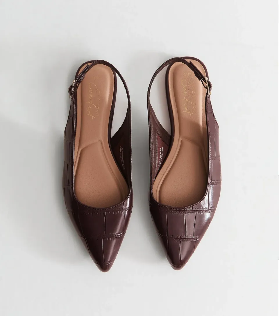 Women's Dark Burgundy Crocodile Embossed Faux Leather Slingback Pumps Vegan