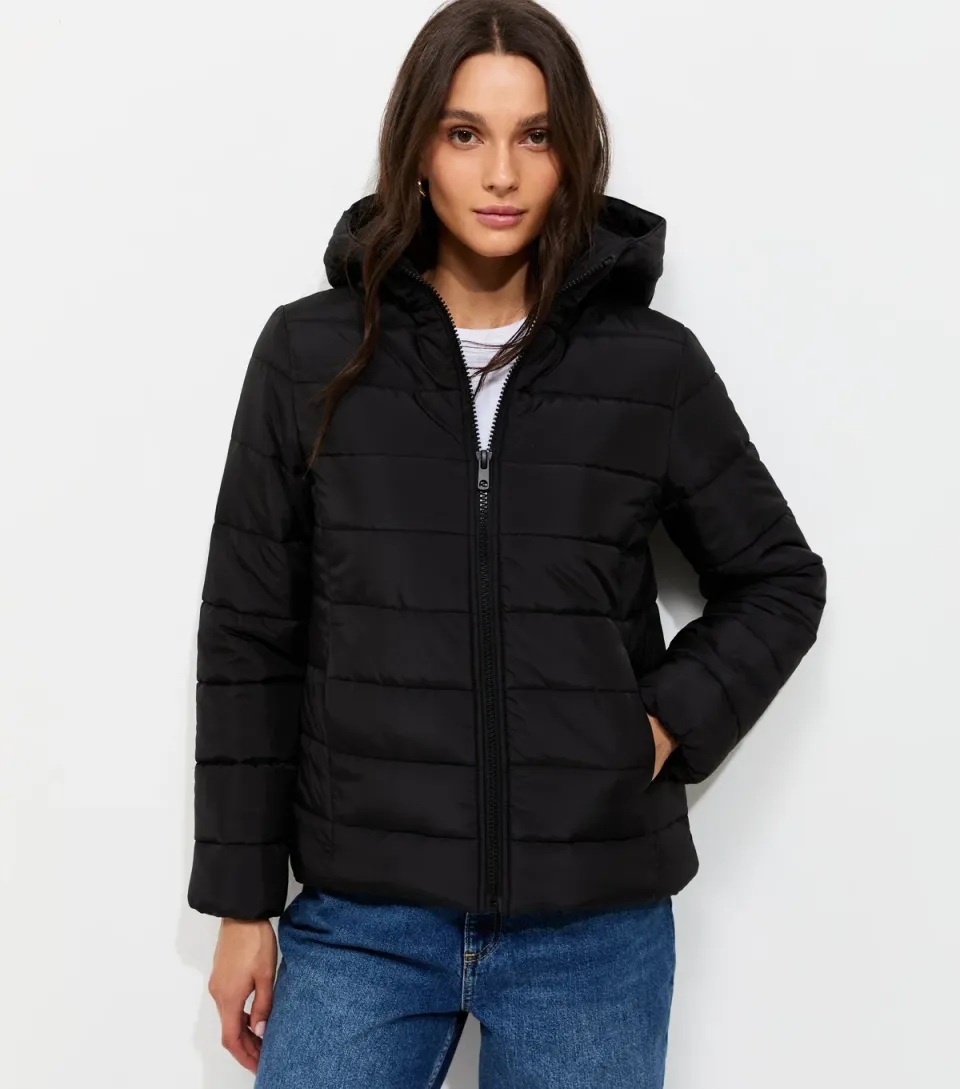 Women's Black Hooded Padded Jacket