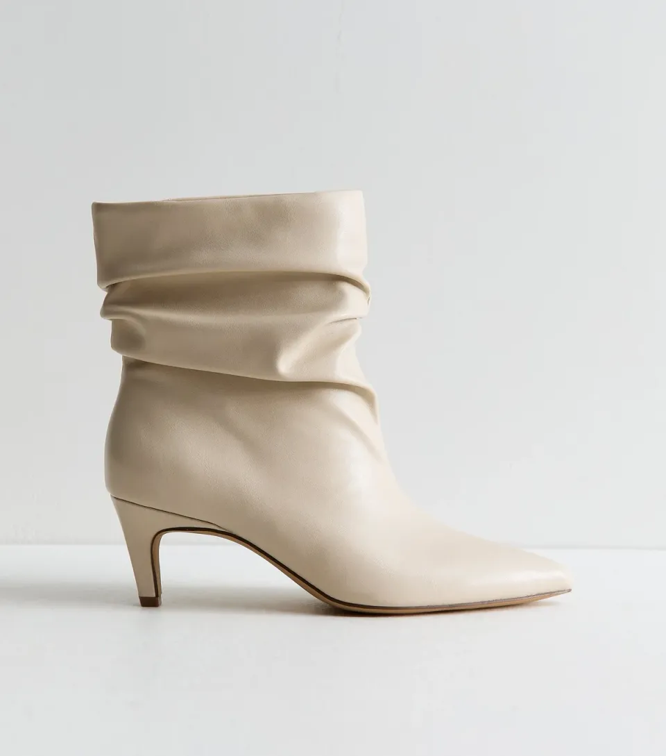 Women's Off White Faux Leather Slouch Ankle Boots Vegan