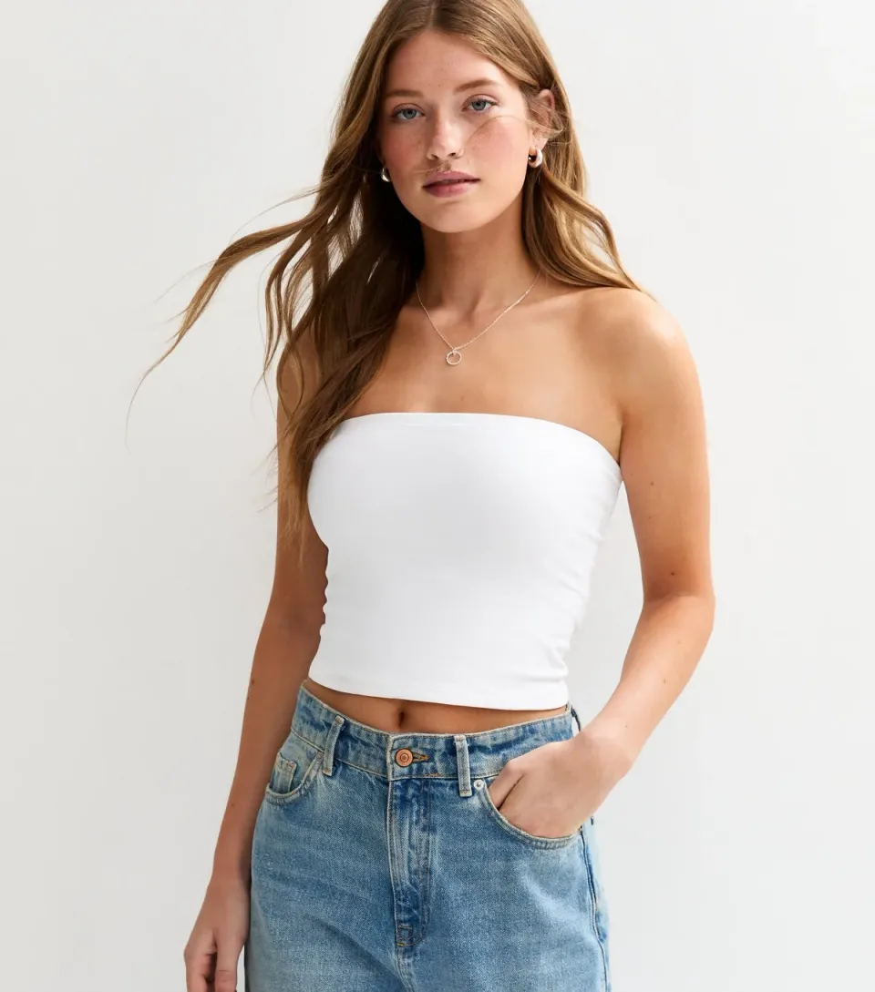 Women's White Jersey Bandeau Top