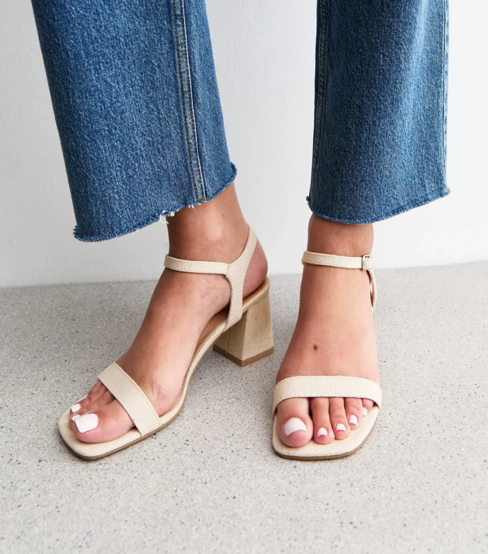 Women's Cream Angular Block Heel Sandals