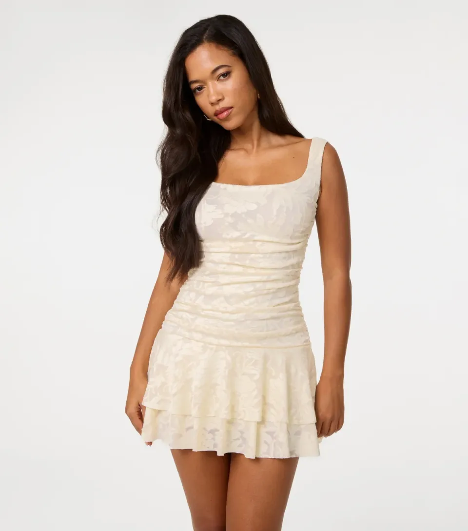 Women's Black Ruched Square Neck Mini Dress