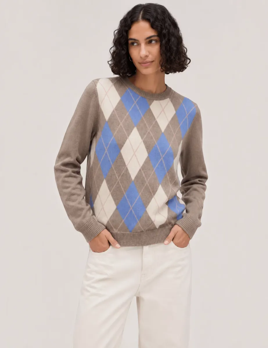 Wool Rich Jacquard Crew Neck Jumper with Cashmere