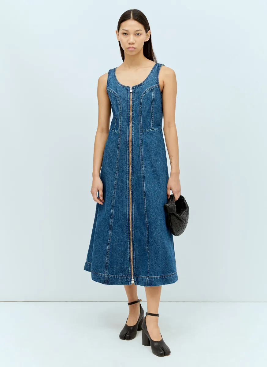 Zipped Denim Midi Dress