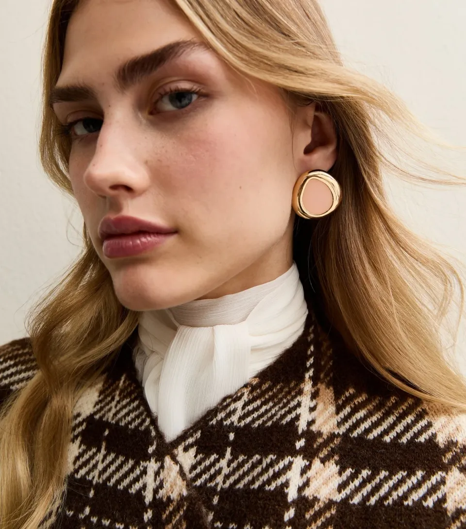 Gold Tone Resin Oval Stud Earrings