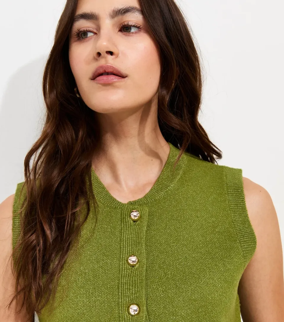 Women's Bright Green Midweight Knit Dome Button Waistcoat