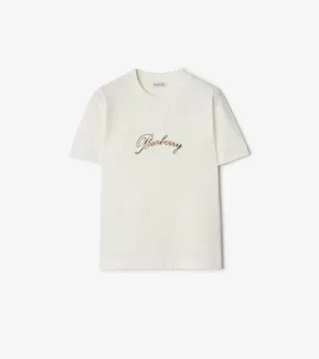 Check Cursive Logo Cotton T-shirt in Chalk white