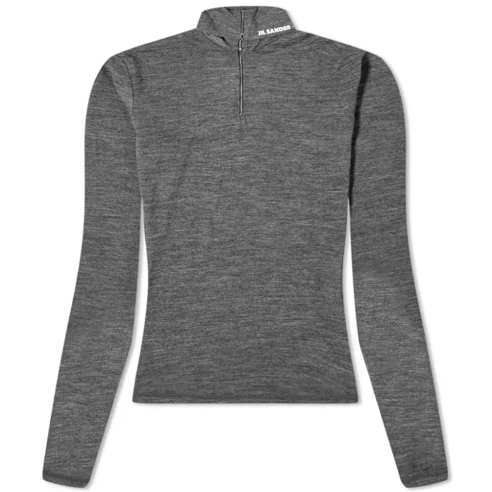 Plus Long Sleeve High Neck Zip Logo Top