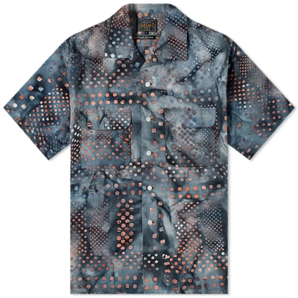 Short Sleeve Open Collar Batik Print Shirt