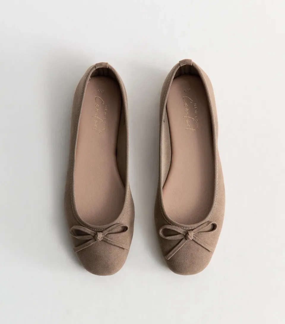 Women's Light Brown Faux Suede Square Toe Ballerina Flats Vegan