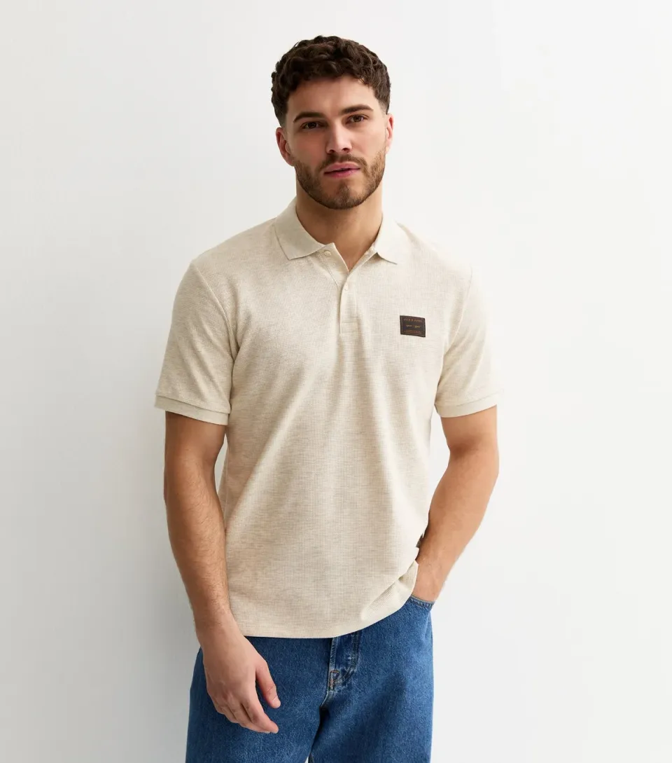 Men's Regular Cream Logo Patch Polo Shirt