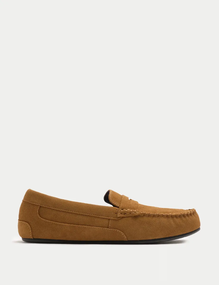 Suede Moccasin Slippers with Freshfeet Tan