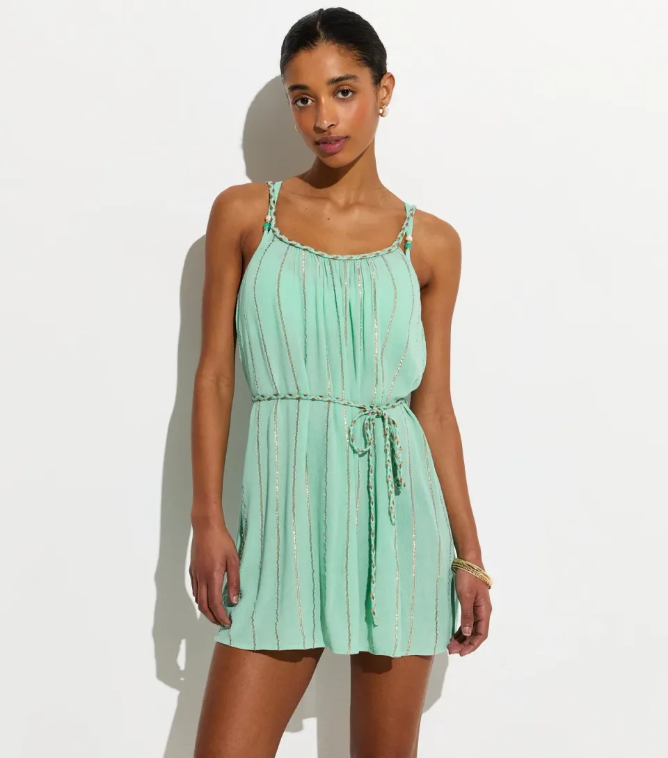 Women's Turquoise Plaited Belt Beach Mini Dress