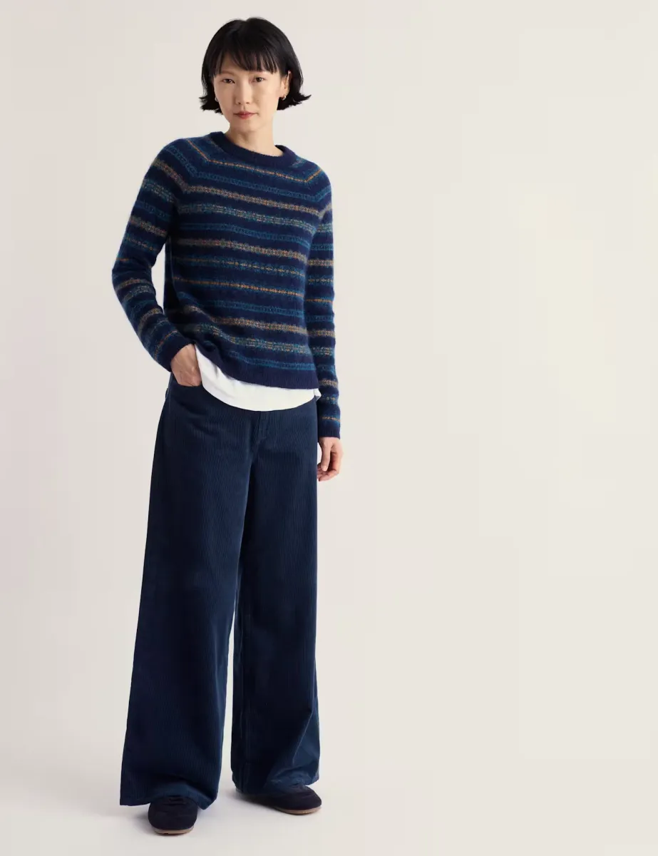 Pure Cotton Cord Wide Leg Trousers Navy