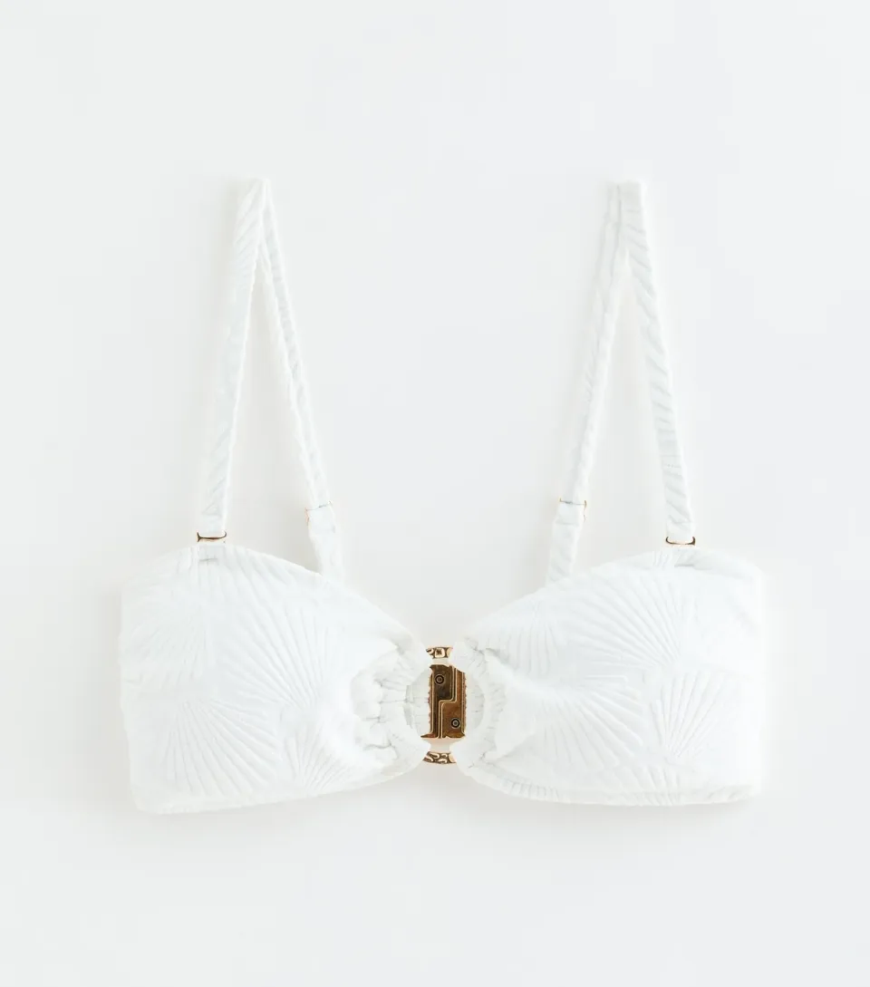 Women's White Shell Jacquard Bandeau Bikini Top