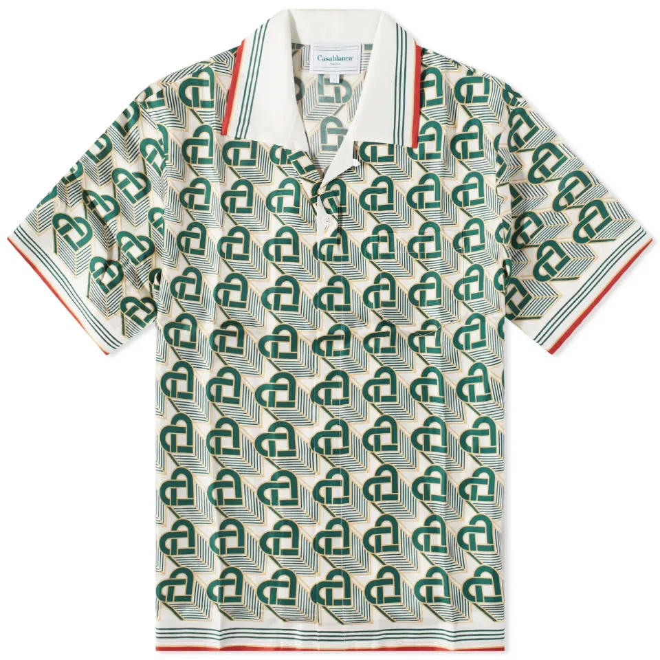 Heart Monogram Short Sleeve Silk Shirt