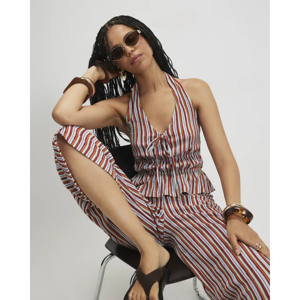 Stripe Textured Halter Neck Top