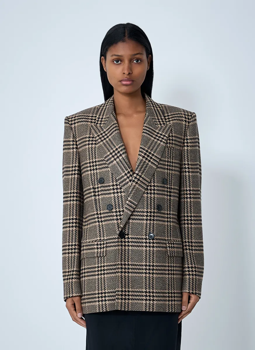 Double-Breasted Plaid Blazer