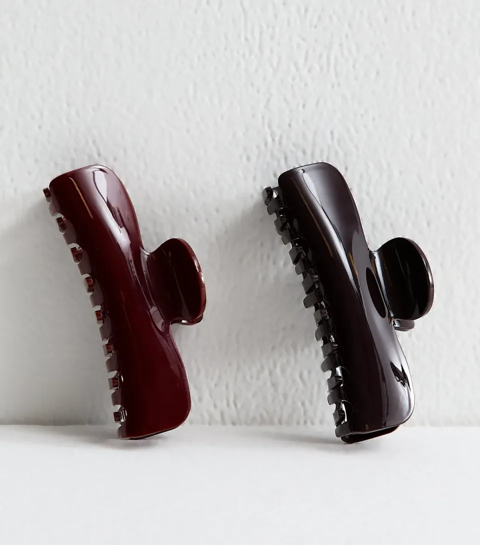 Red Pack Of 2 Shiny Rectangular Hair Clips