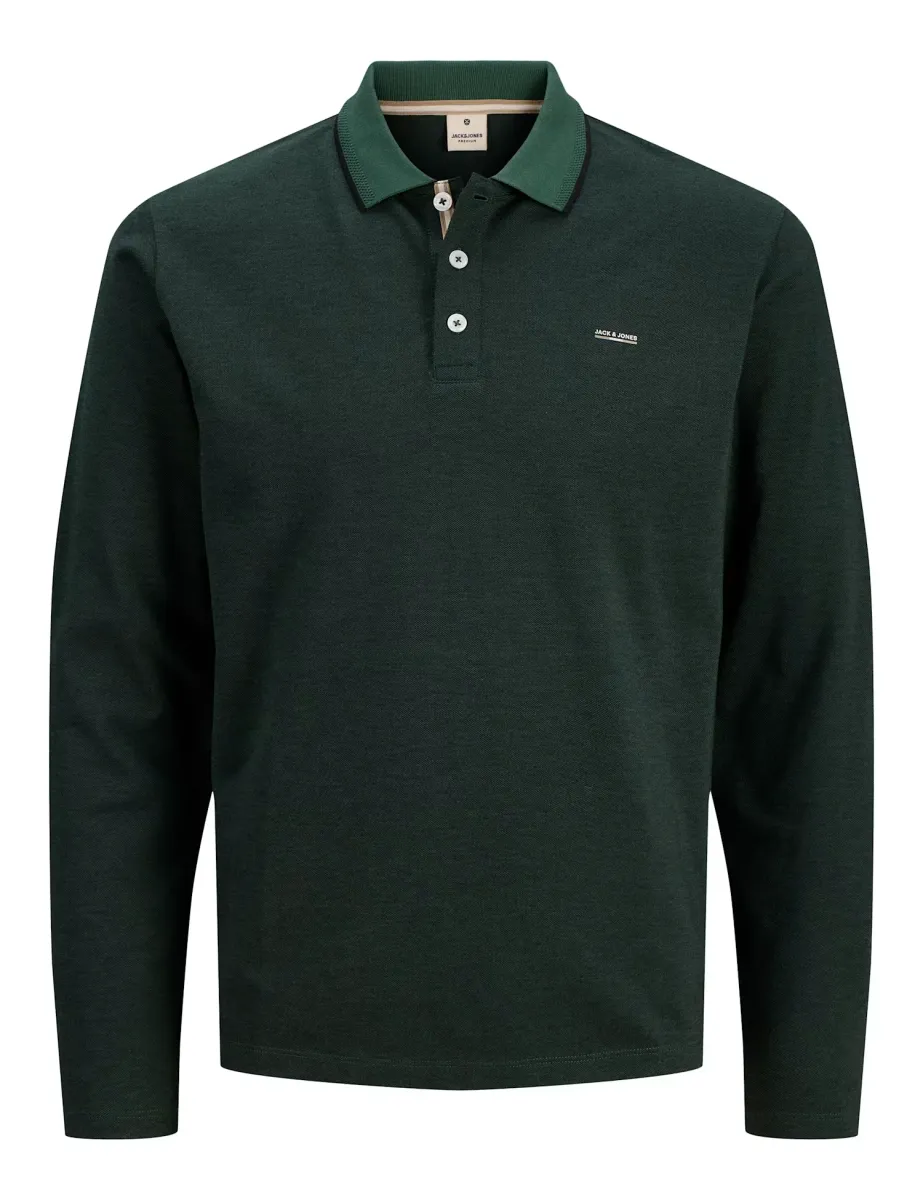 Cotton Blend Long Sleeve Polo Shirt Green