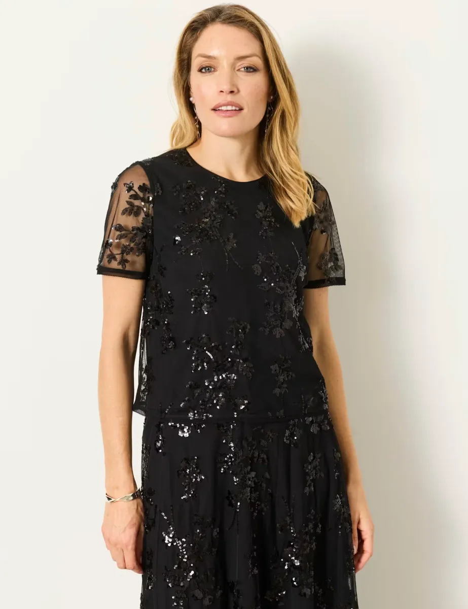 Sequin Embellished Top Black