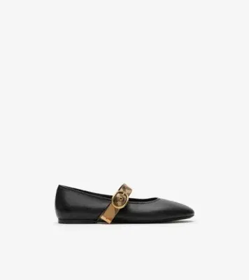 Check Strap Leather Robin Ballerinas in Black