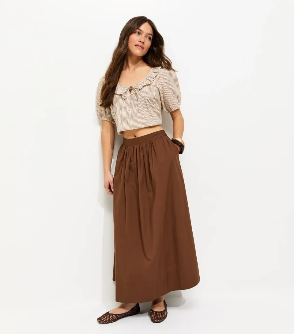 Women's Petite Brown Poplin Circle Skirt