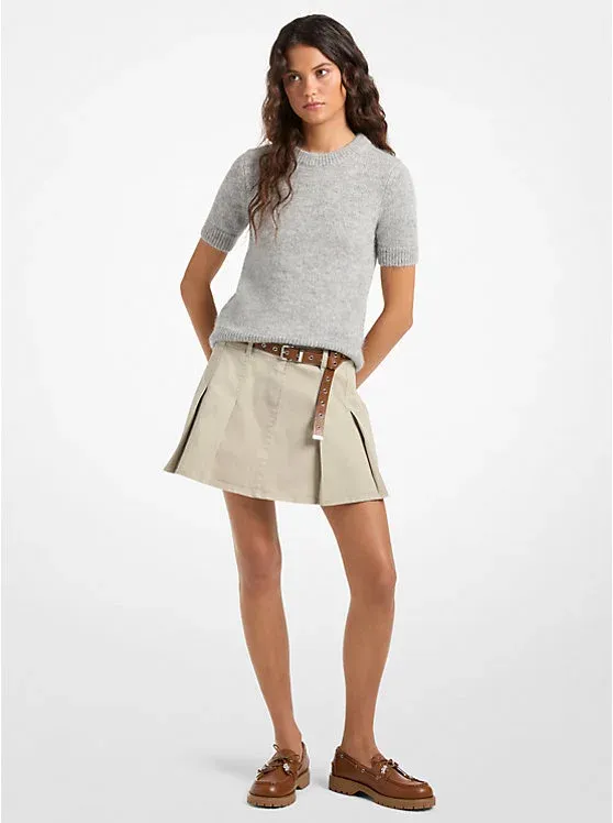 Pleated Cotton Blend Skirt