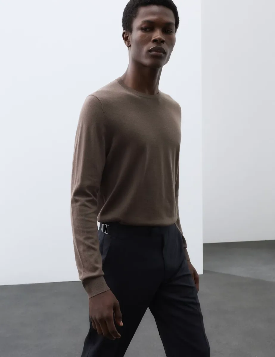 Pure Extra Fine Merino Wool Crew Neck Jumper Dark Mole