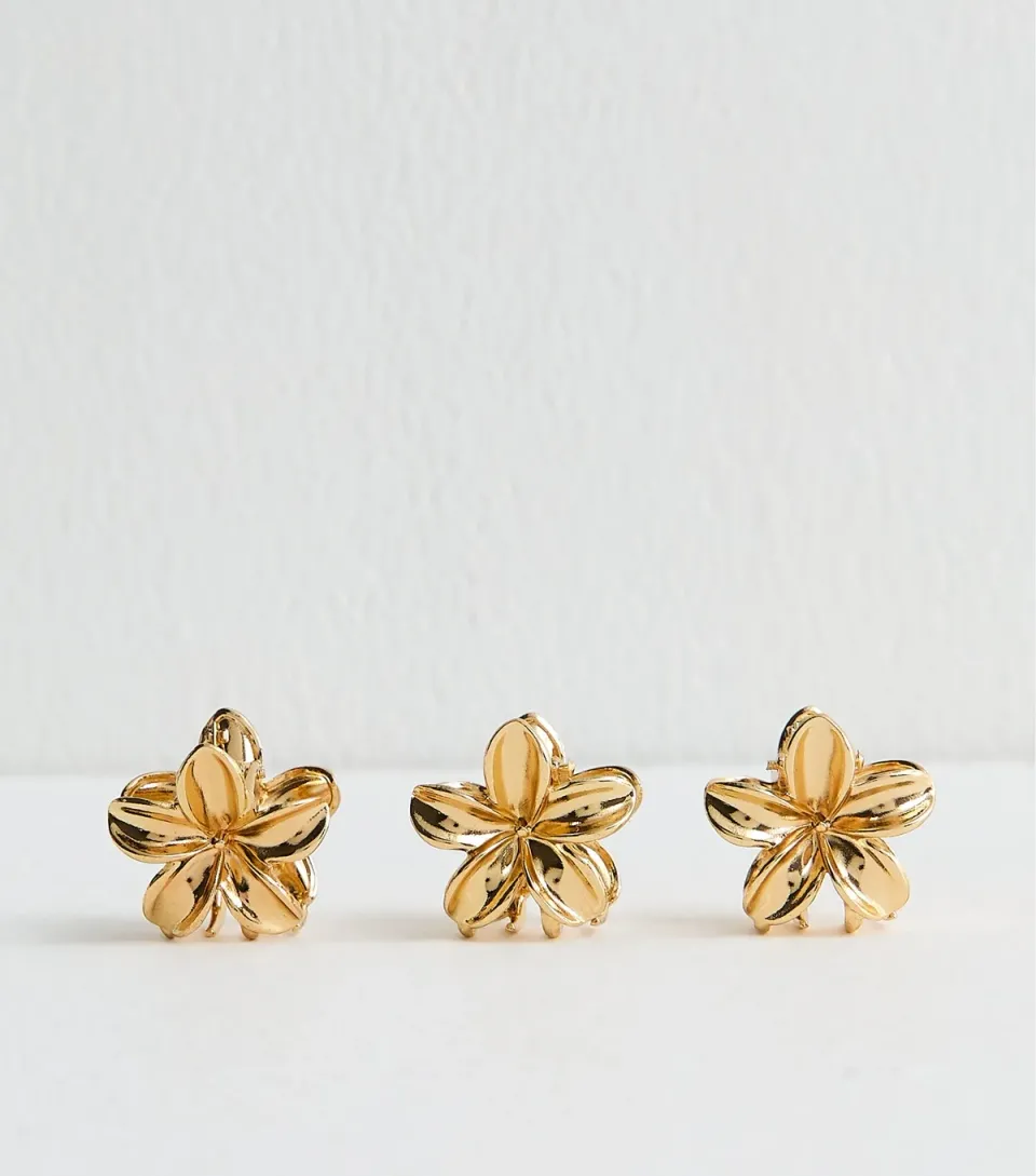Gold Pack Of 3 Mini Metal Flower Hair Clips