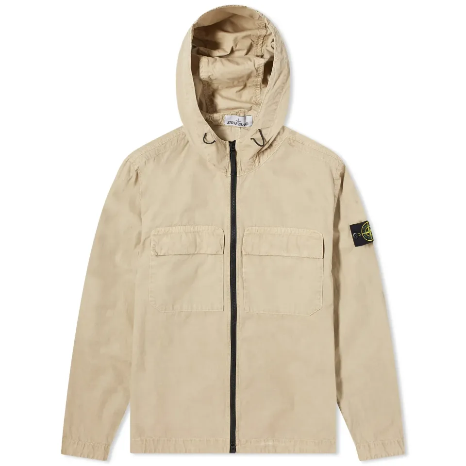 Brushed Cotton Canvas Hooded Overshirt