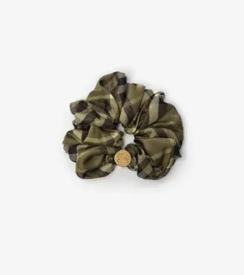 Check Silk Scrunchie in Pea green