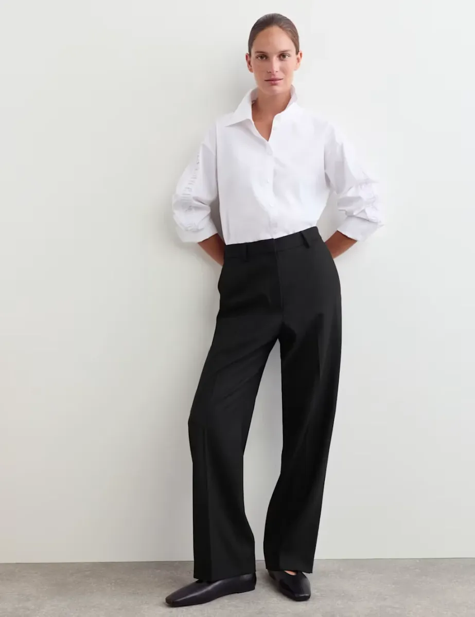 Pure Wool Straight Leg Trousers Black