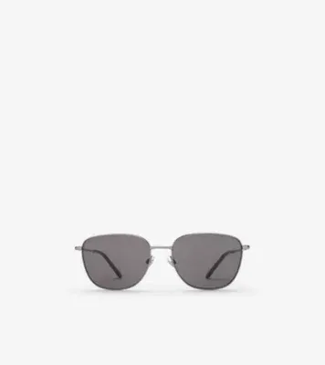 Metal Check Square Sunglasses in Gunmetal grey
