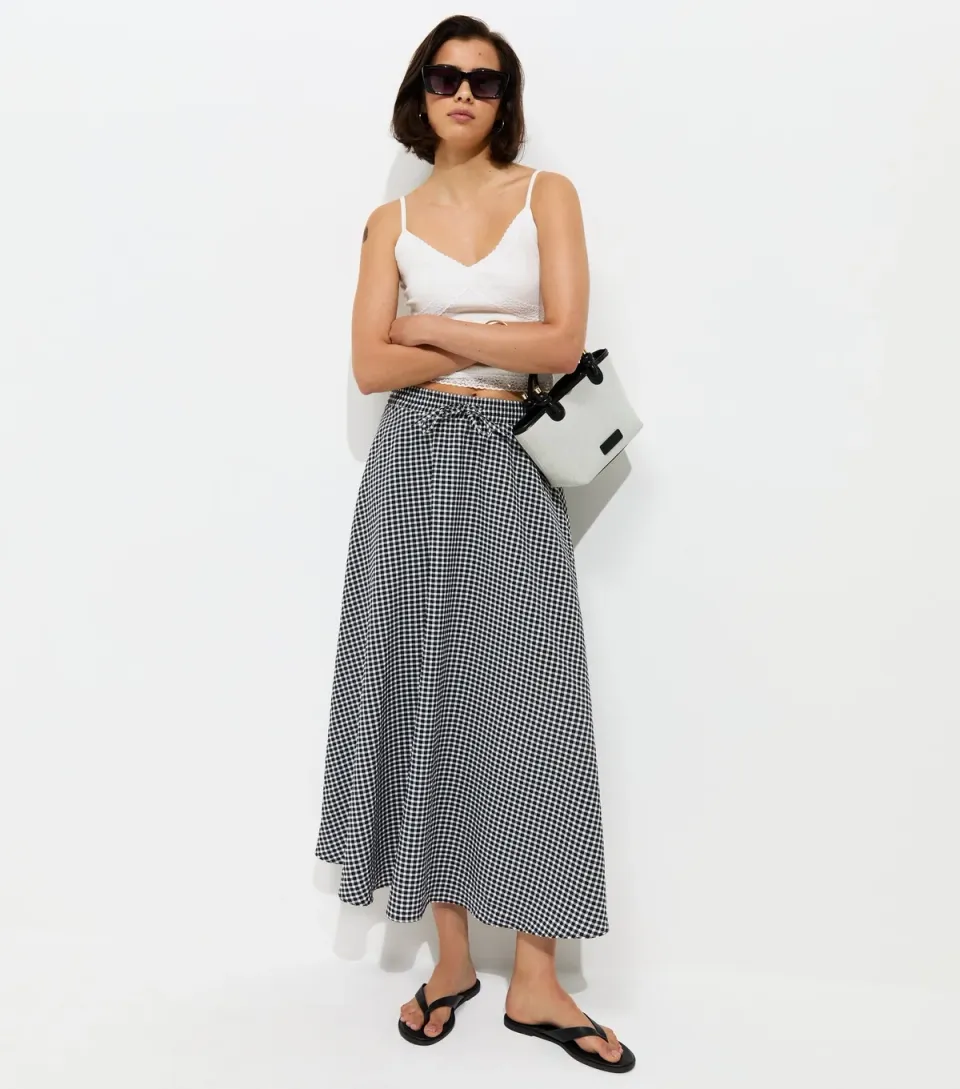 Women's Black Gingham Print Circle Maxi Skirt