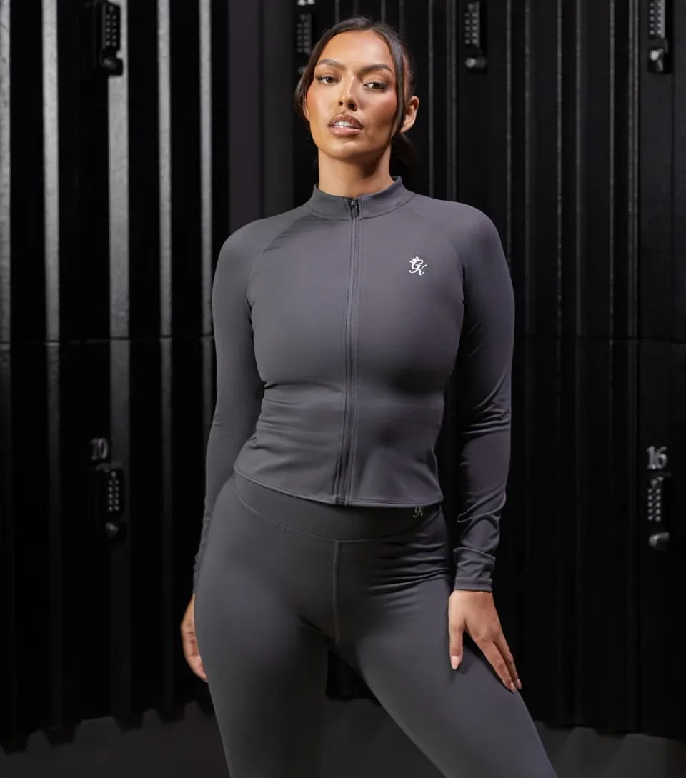 Women's Dark Grey Zip Up Long Sleeve Top