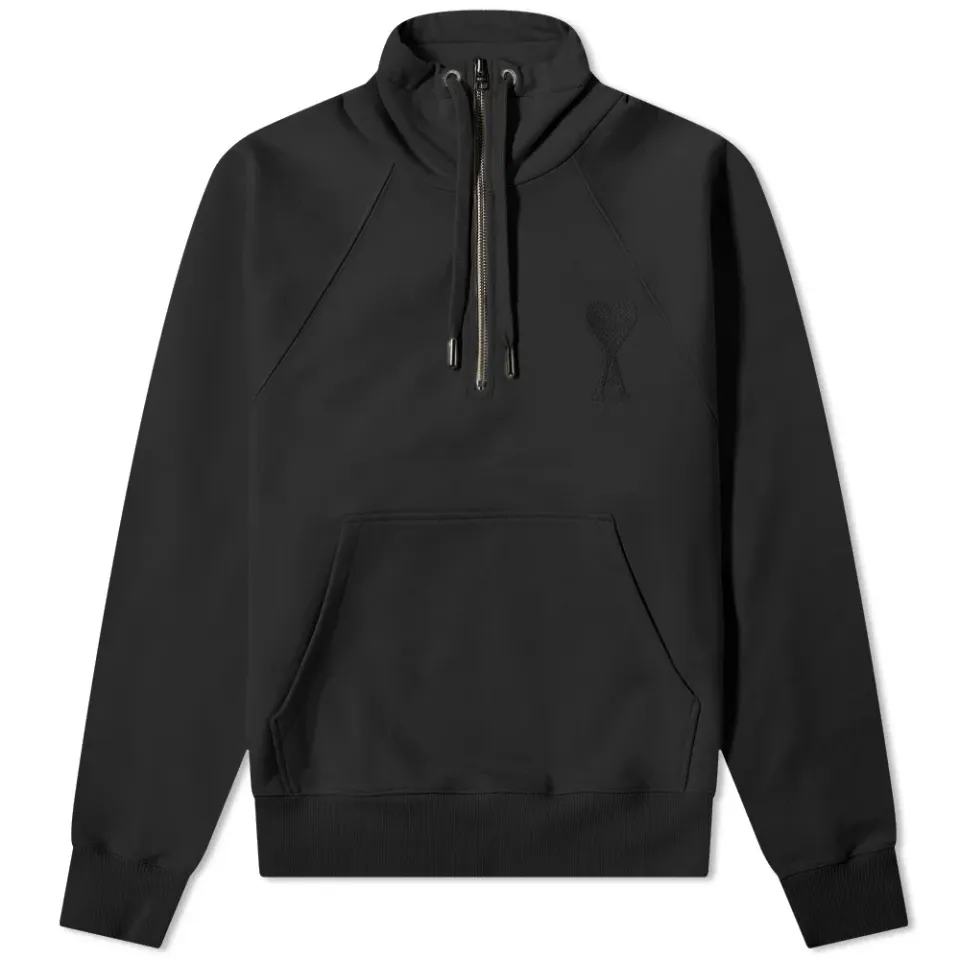 AMI Tonal Heart Half Zip Sweat