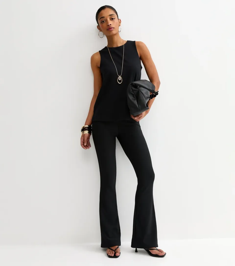 Women's Black Ribbed Flared Trousers