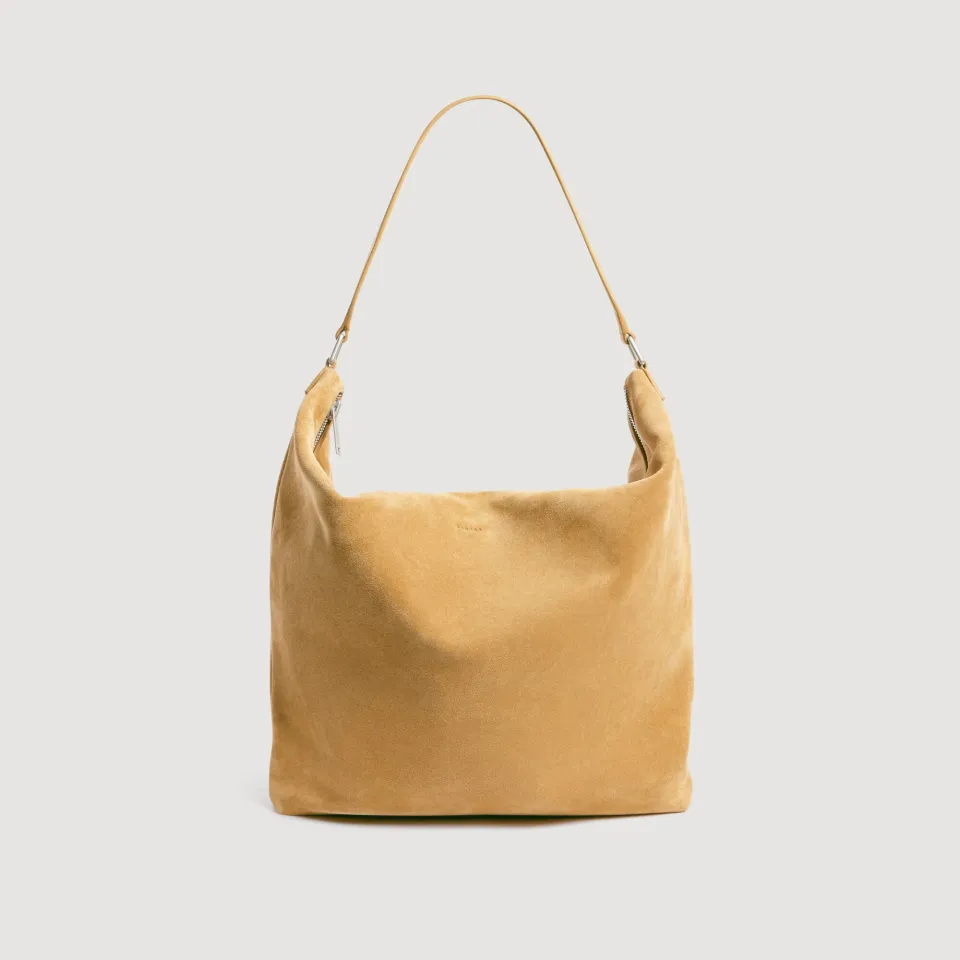 Zipped split leather hobo bag