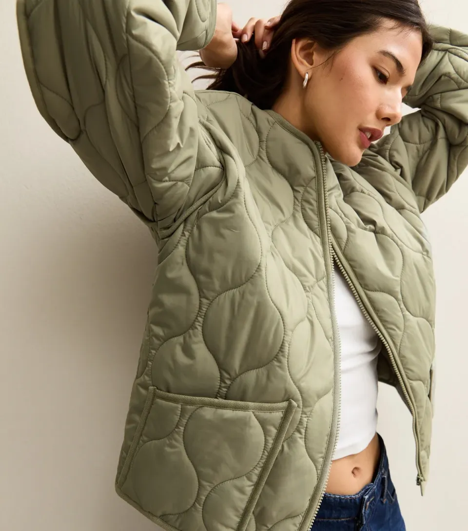 Women's Light Khaki Quilted Padded Jacket