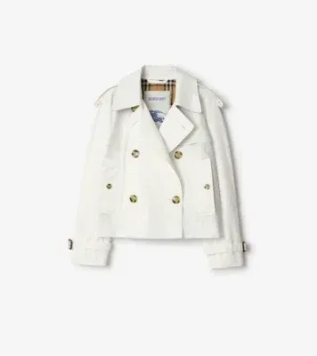 Cropped Tropical Gabardine Mayfair Trench Jacket in Cotton white