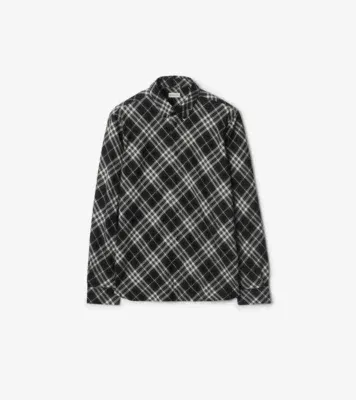 Relaxed Fit Check Cotton Flannel Shirt in Black