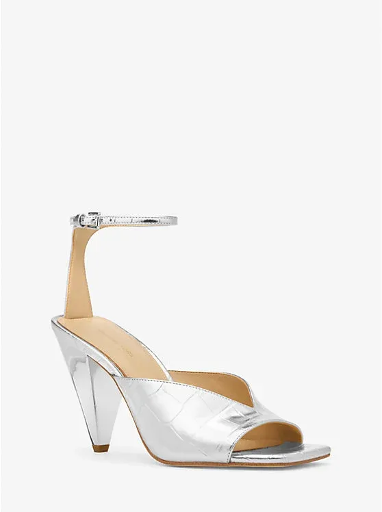 Electra Metallic Crocodile Embossed Leather Sandal