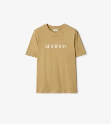 Logo Cotton T-shirt in Flax beige