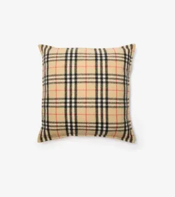 Check Cashmere Cushion in Sand beige