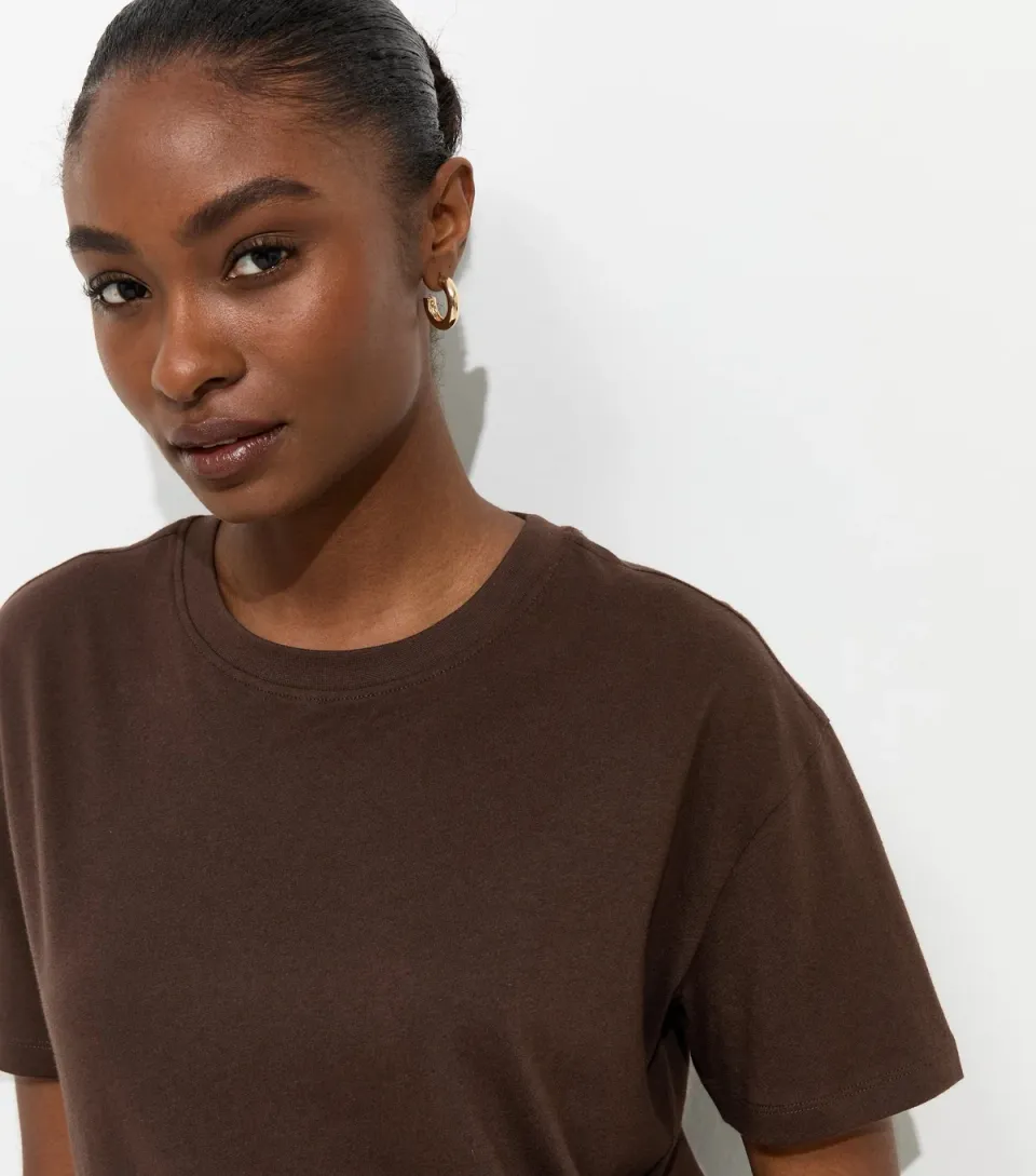 Women's Light Brown Cotton Boxy Fit T-Shirt