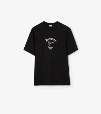 Check Flag Cotton T-shirt in Black